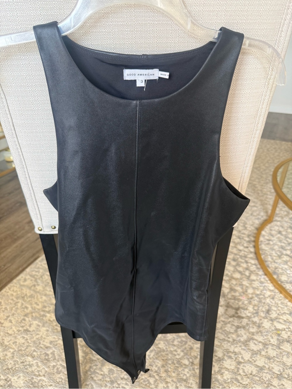 Good American Black Faux Leather Tank Bodysuit, Size 3 / Large - Picture 2 of 8